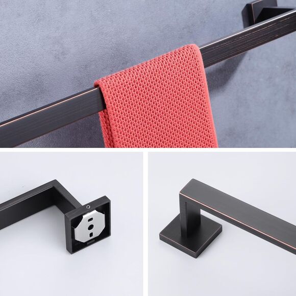 Towel Bar for Bathroom, 24" Hand Towel Holder Rod with Metal, Black Towel Racks - Picture 6 of 11